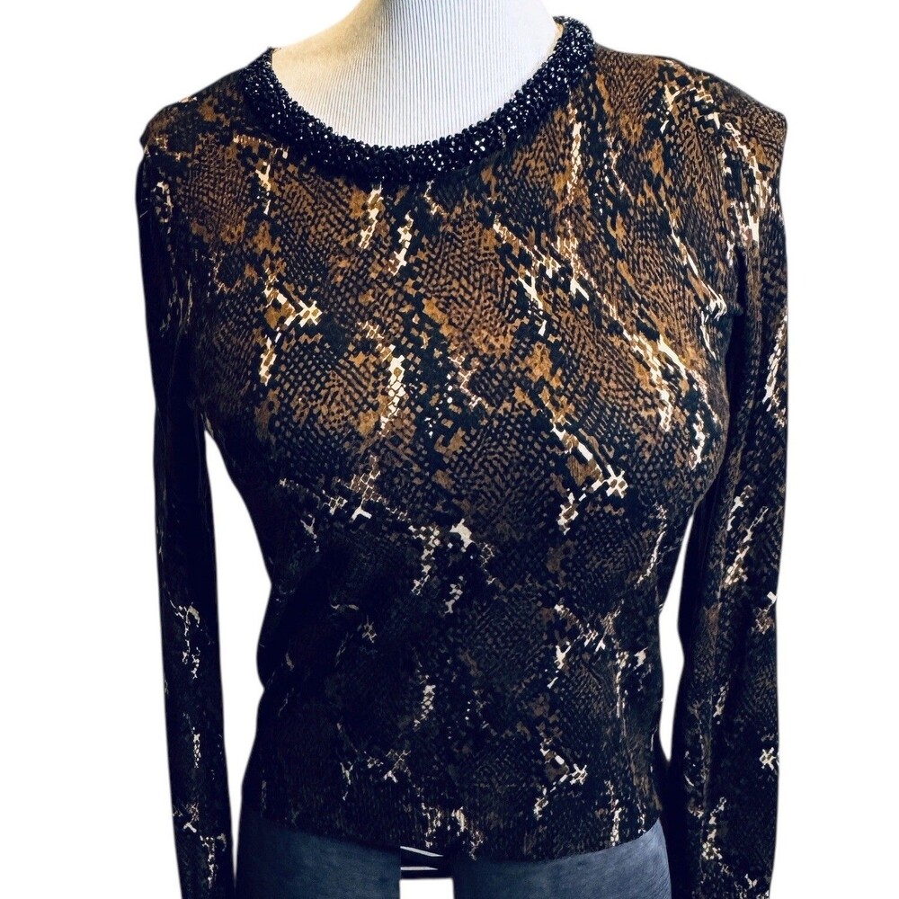 INC International Concepts Snake Print Sweater Lge Brown